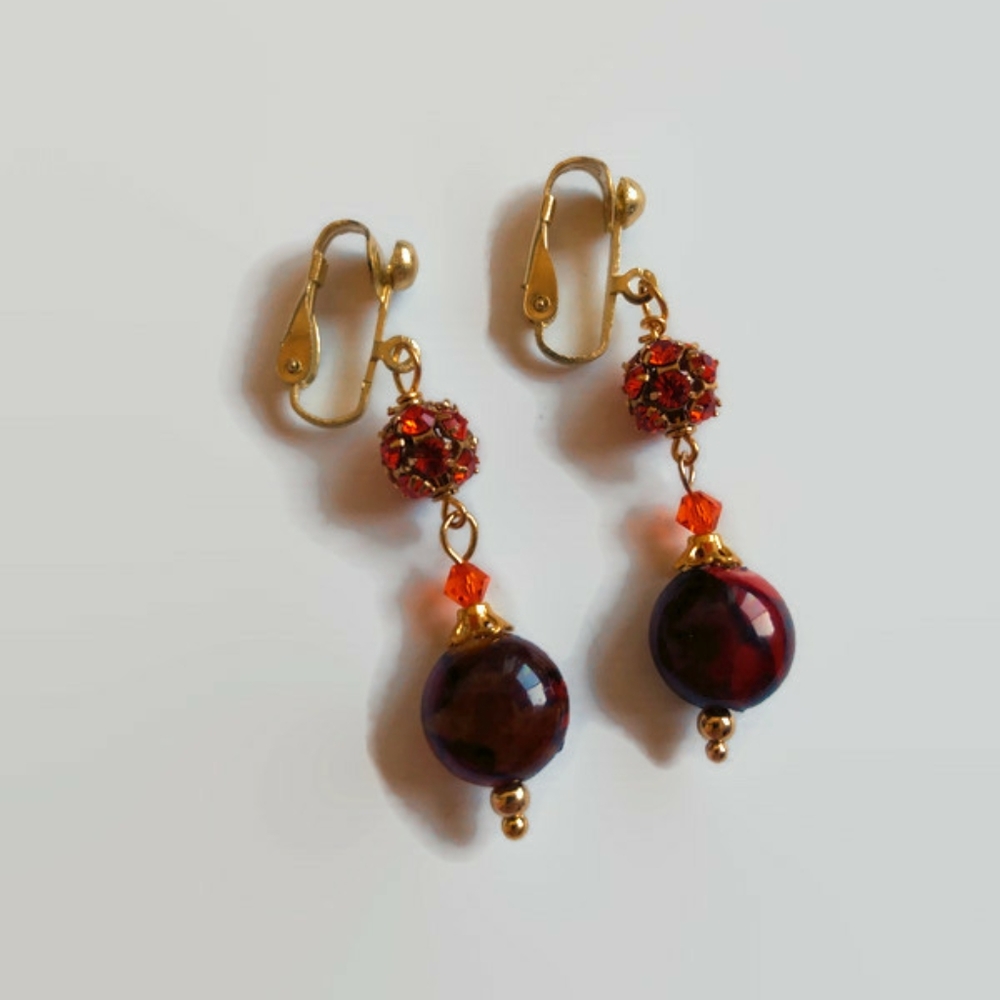 5/$20 - Orange Rhinestone dangle earrings